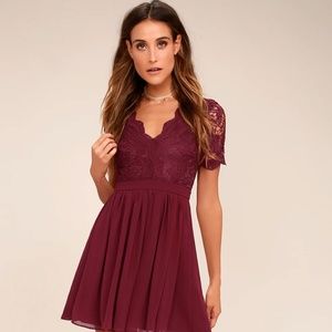 Lulus Angel in Disguise Burgundy Lace Skater Dress XS